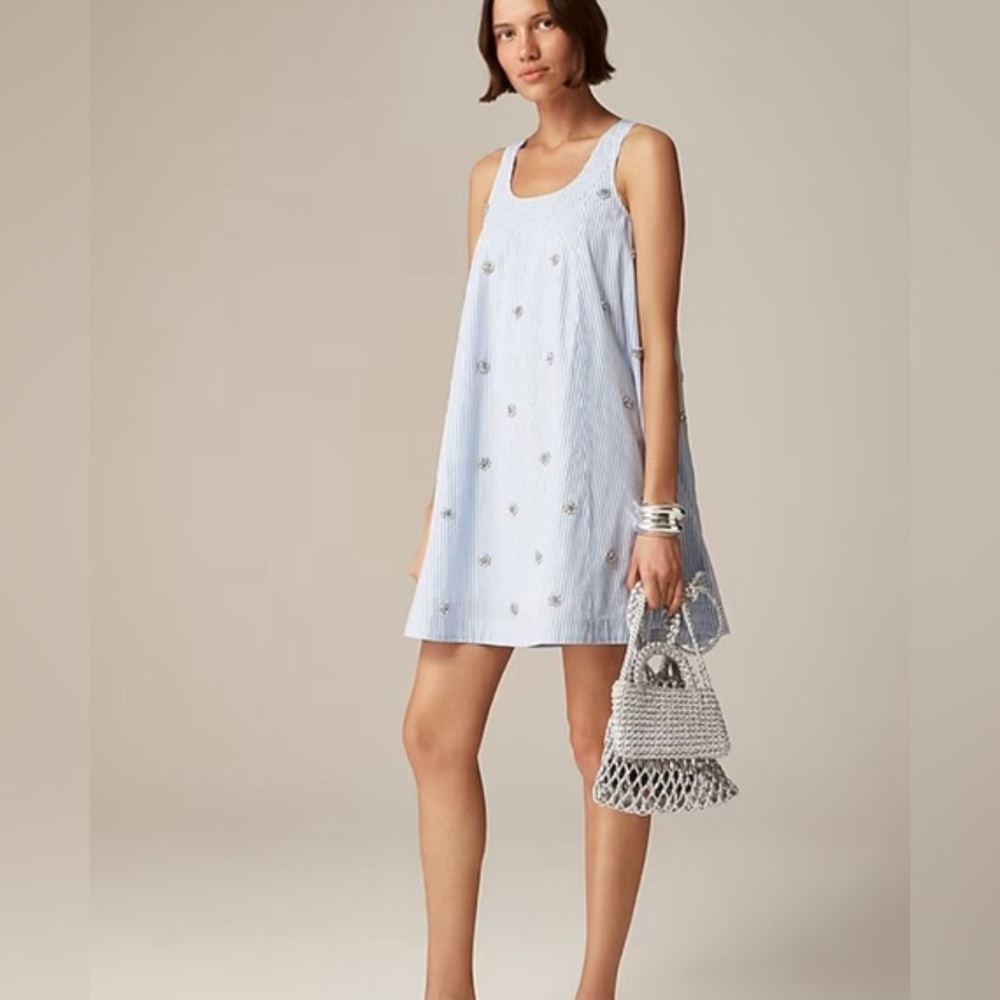 J. Crew Light Blue Embroidered Mini Dress